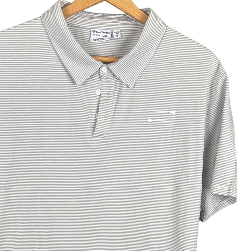 Grant Thornton Invitational Golf Polo Shirt Mens XL Grey White Stripe Foray Golf